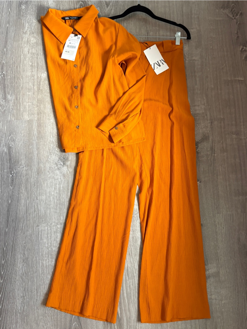 NWT Zara Wide-Leg Shirt & Pants Co-ord Set in Vibrant Marigold
